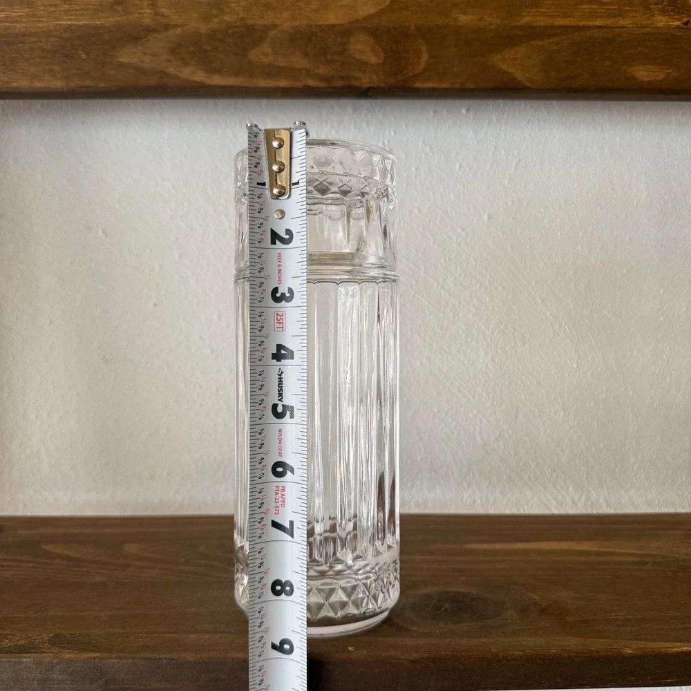Vintage Turkish Cut Glass Canister Jar Vase Diamond‎ Pattern As Is